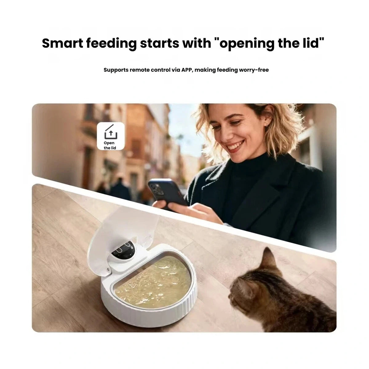 Petwant F25-W image illustrating app-controlled lid opening