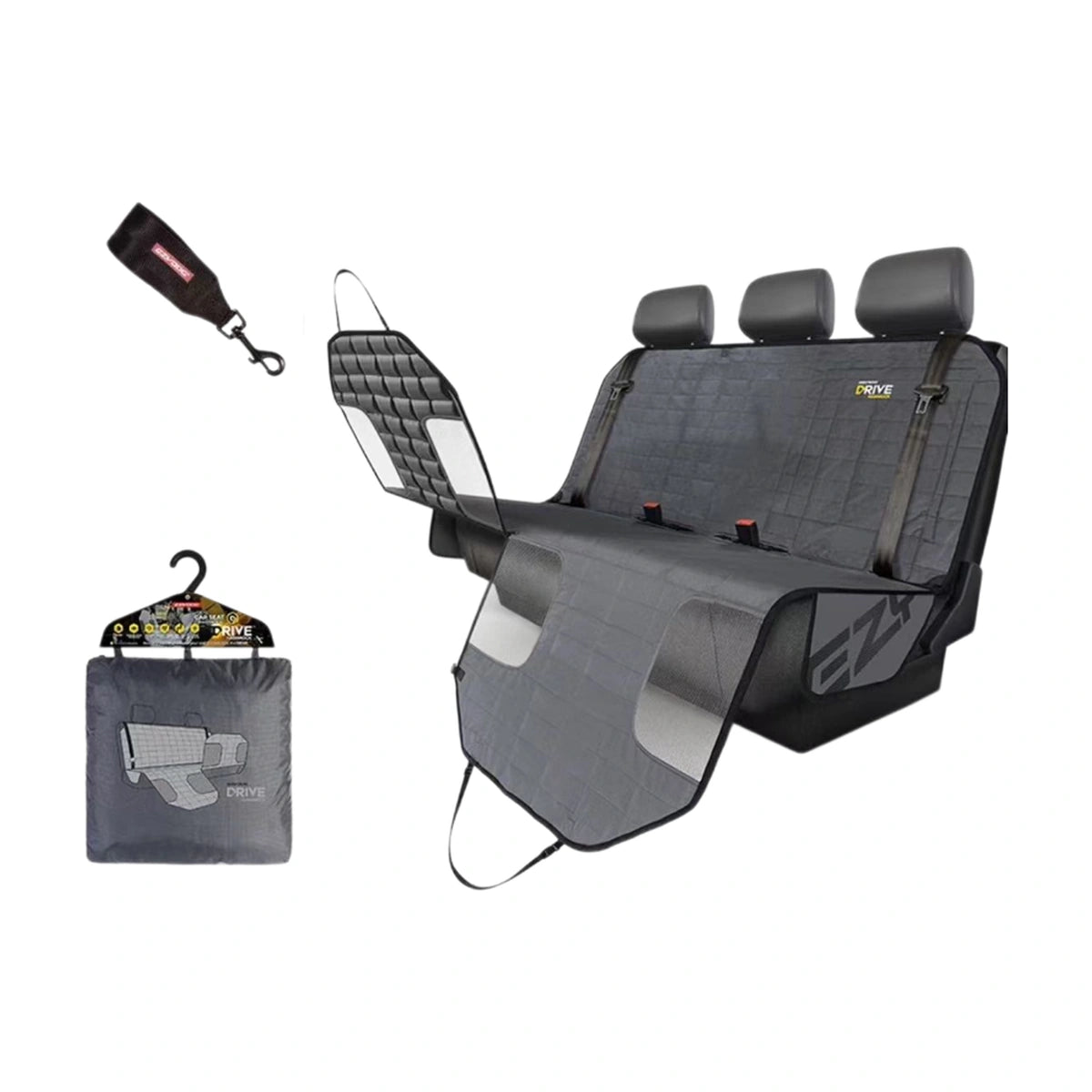 EzyDog Drive rear-seat hammock in Charcoal with black Car Seat Attachment