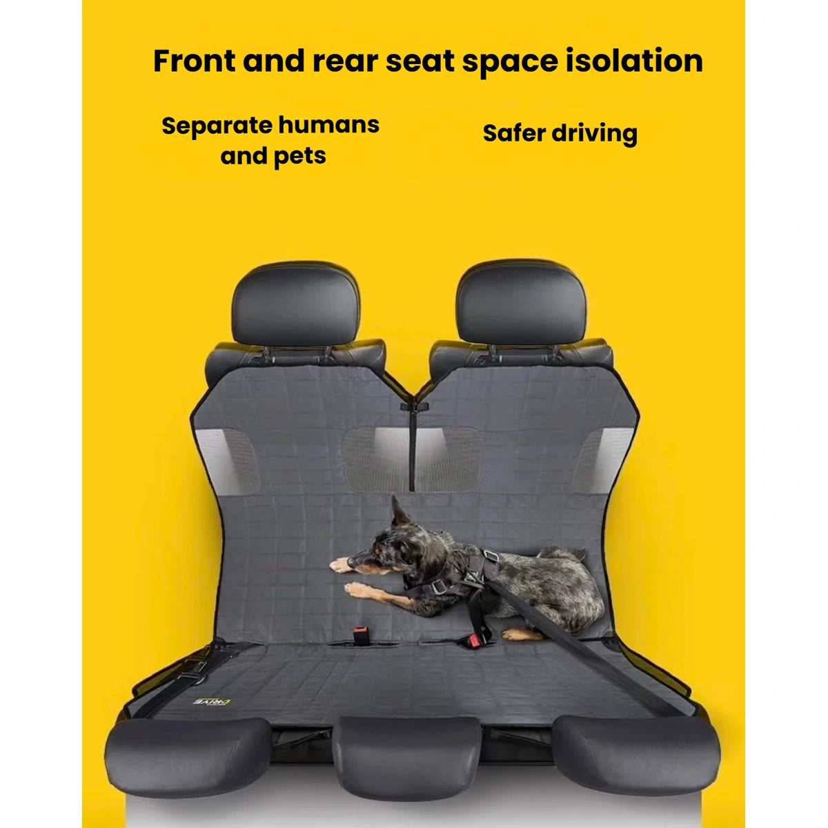 Dog travelling on an EzyDog Drive rear-seat hammock