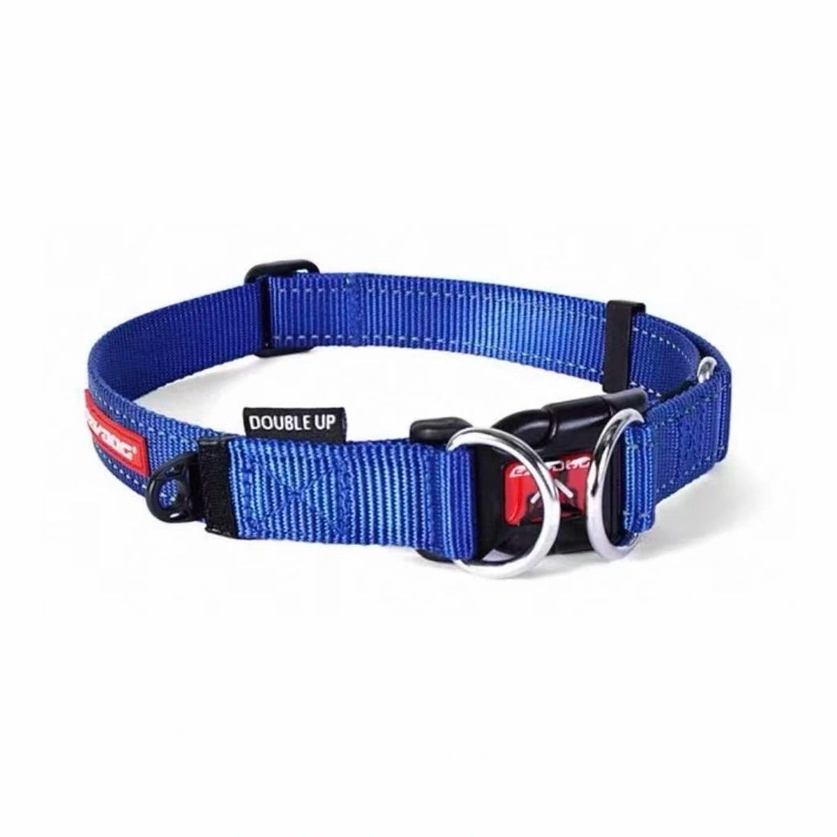Blue EzyDog Double Up collar with stainless steel D-rings