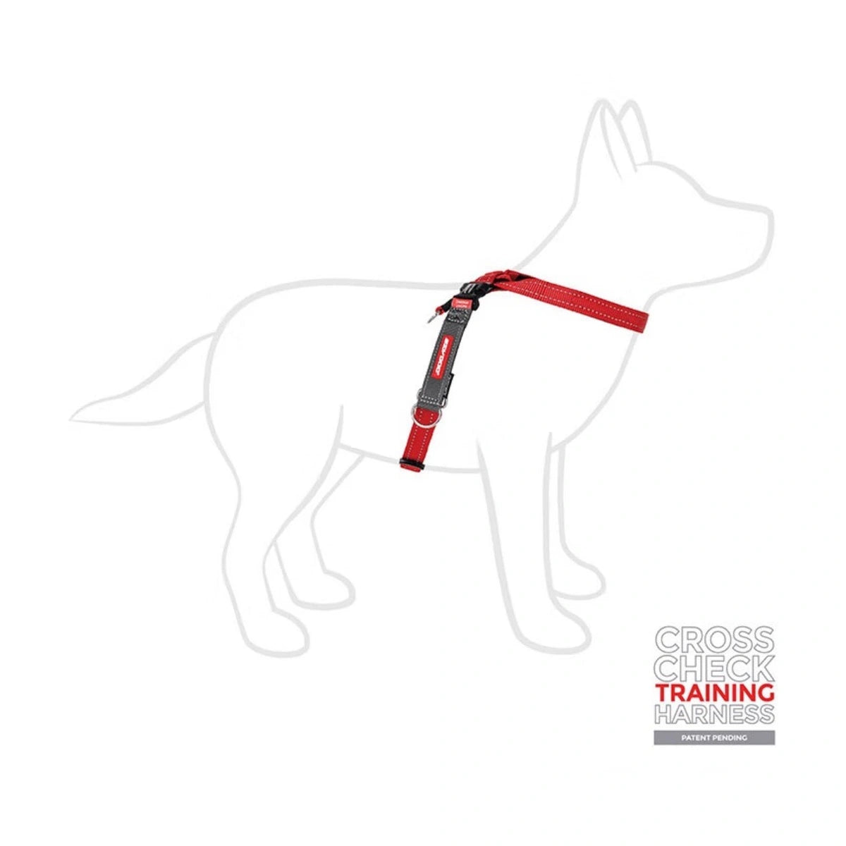 EzyDog Cross Check figure-8 harness placement diagram on a dog outline
