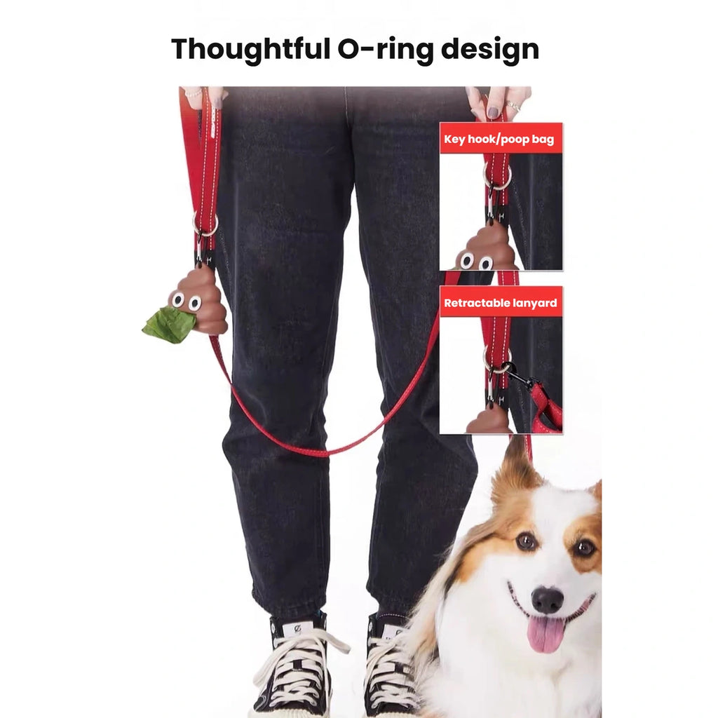 EzyDog Vario 4 O-ring shown holding walking accessories beside a dog