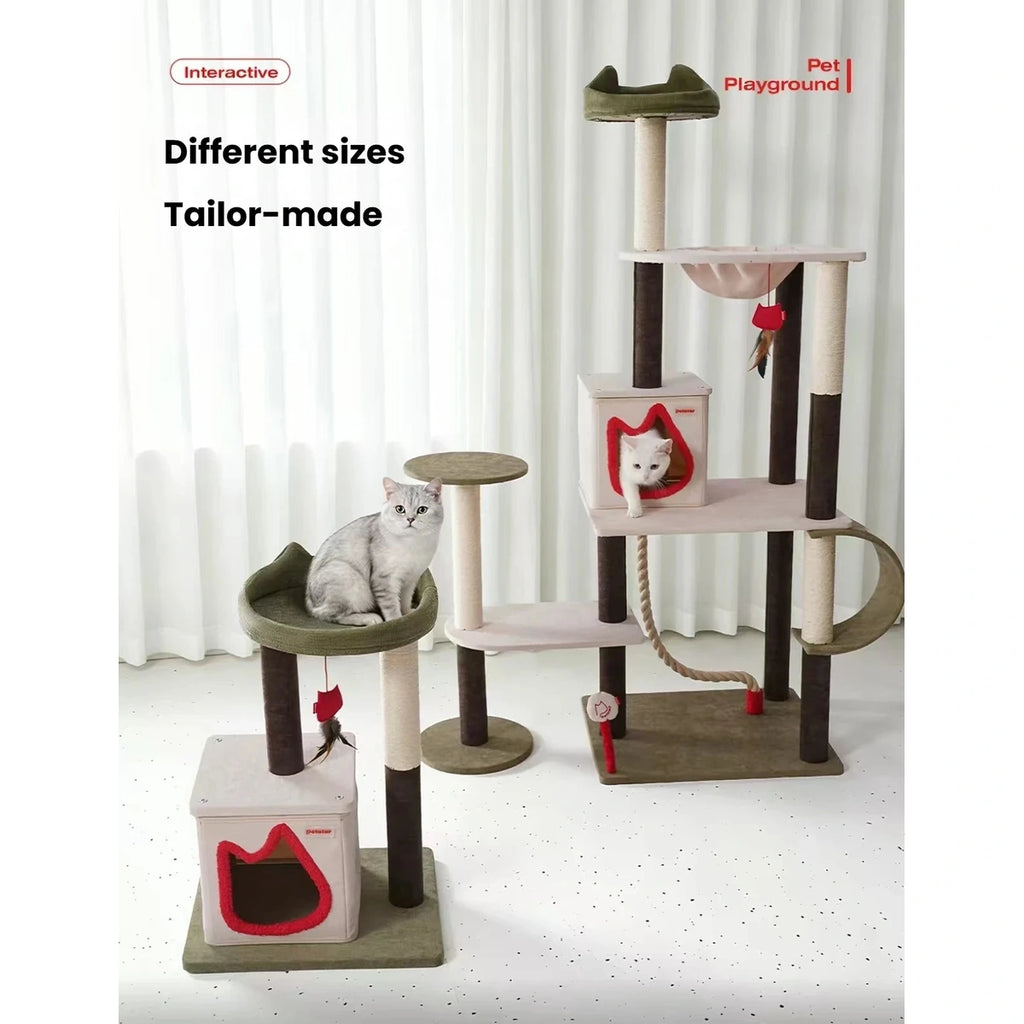 Compact and tall Petstar cat tree configurations shown side by side