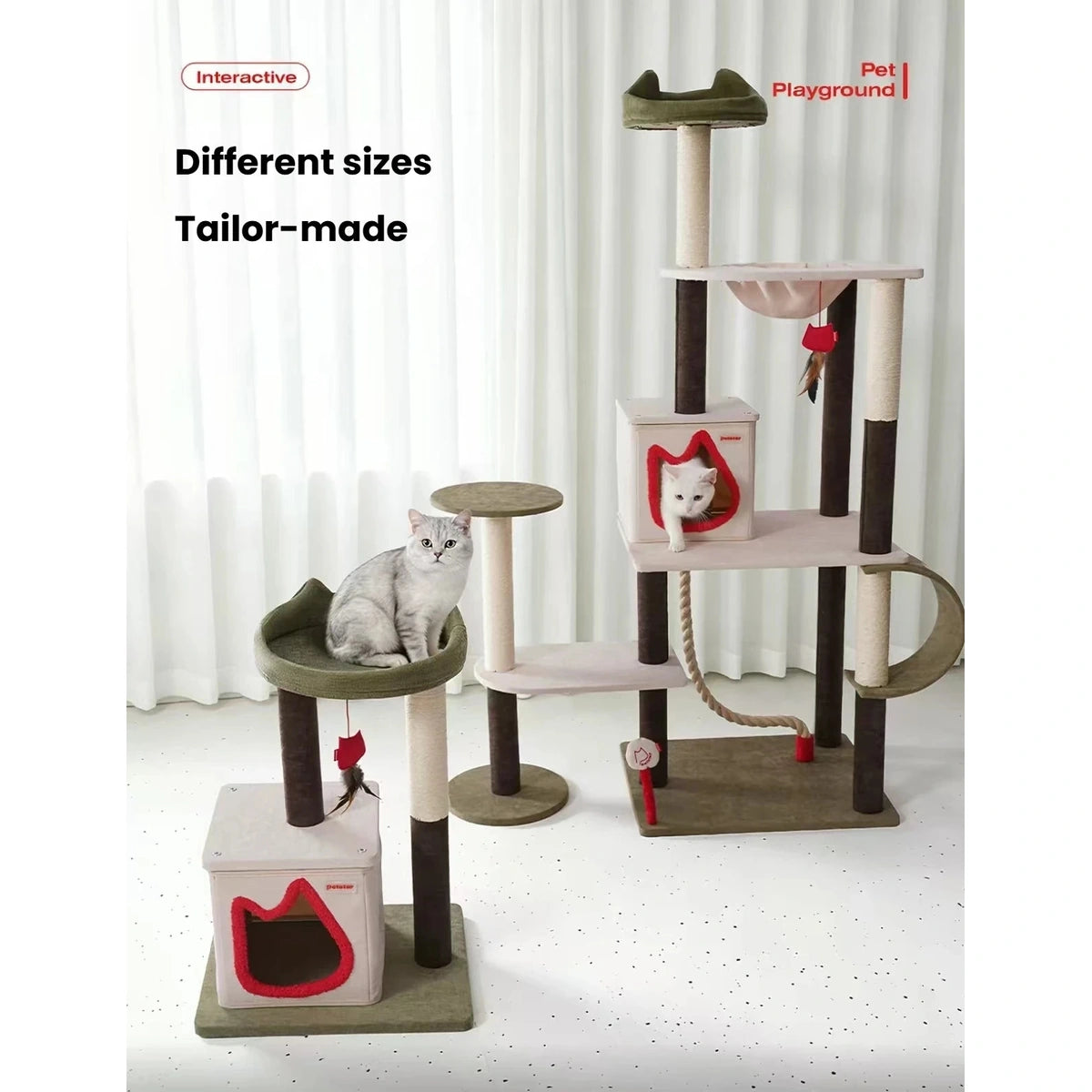 Compact and tall Petstar cat tree configurations shown side by side