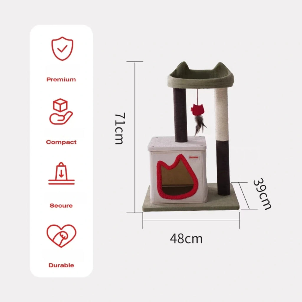 Petstar S cat tree size diagram showing 71 cm height and 48 x 39 cm base