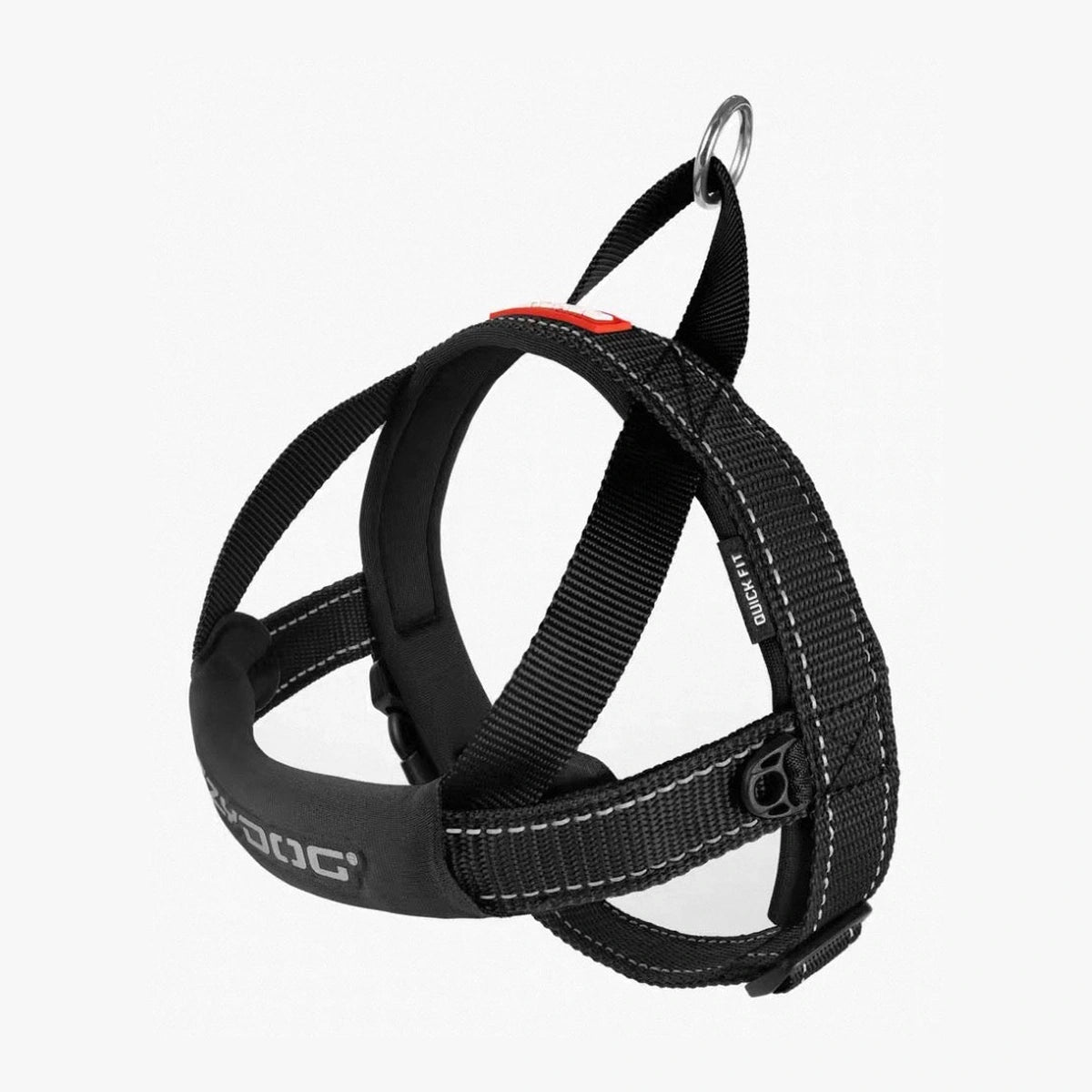 Black EzyDog Quick Fit harness with a top leash attachment ring