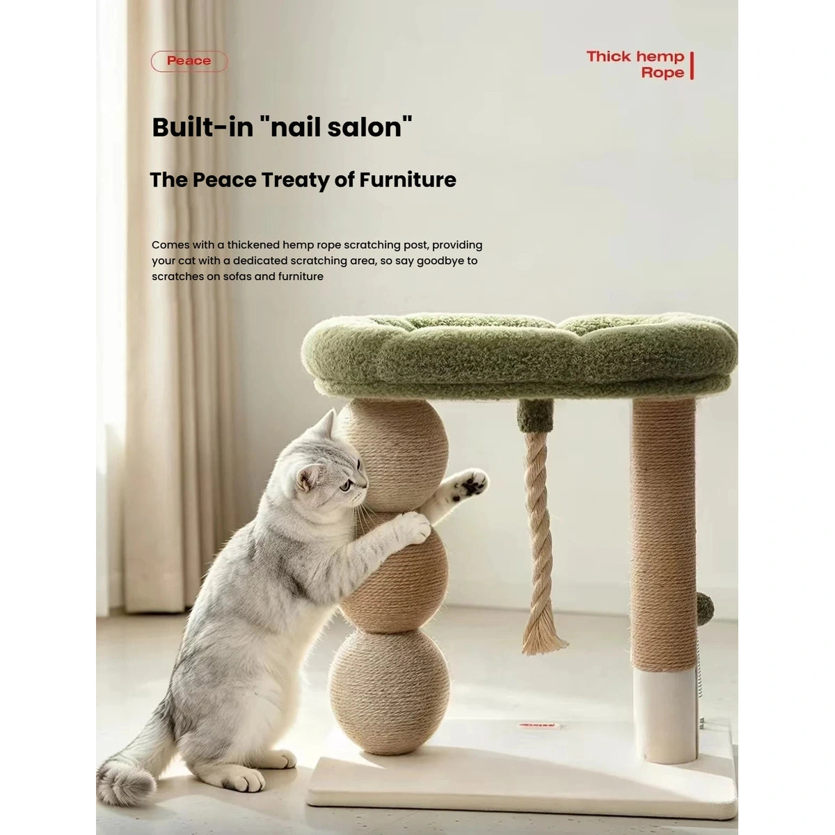 Cat reaching up to the rounded scratching surfaces below the Petstar perch