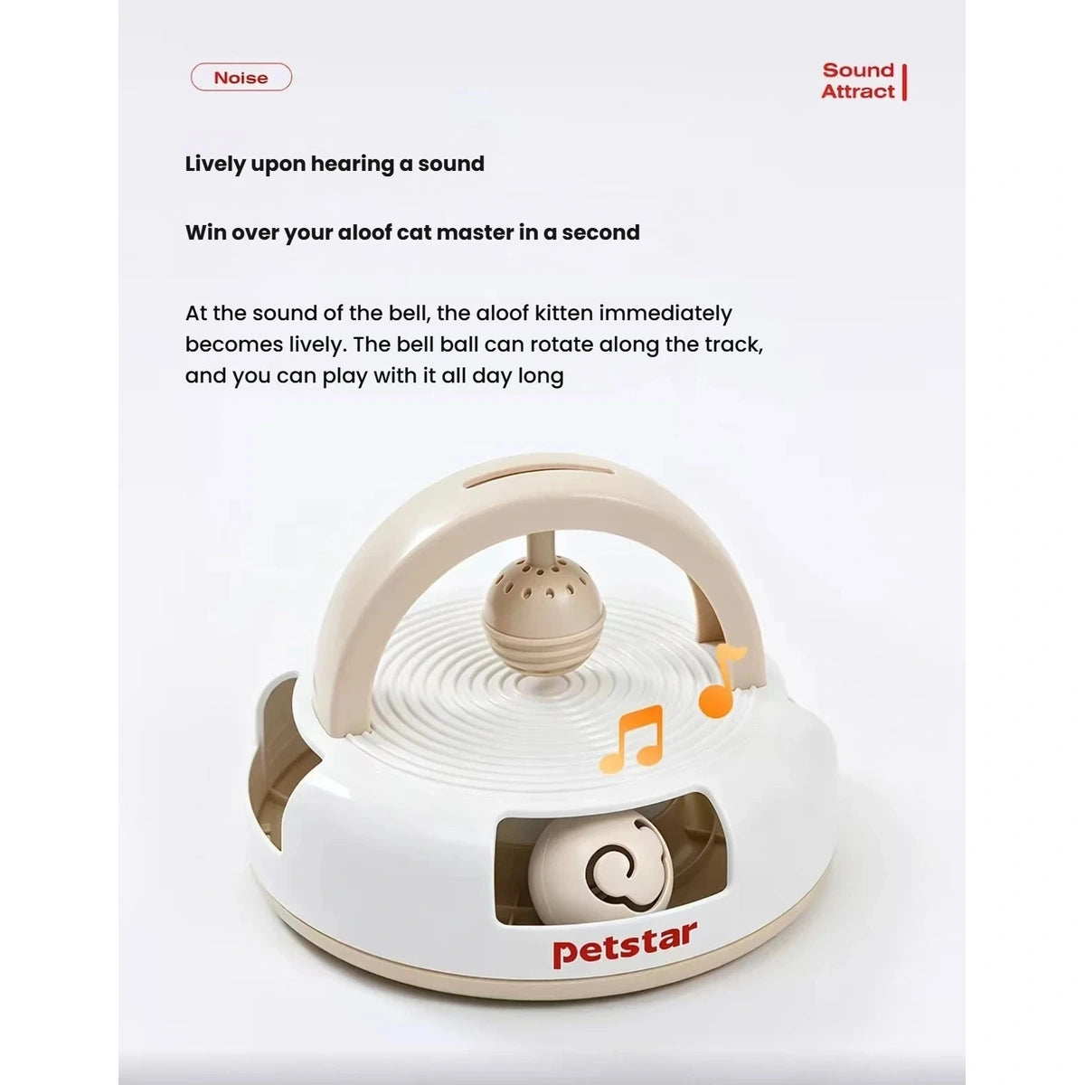 Close-up of the hanging bell and ball track on the Petstar cat toy
