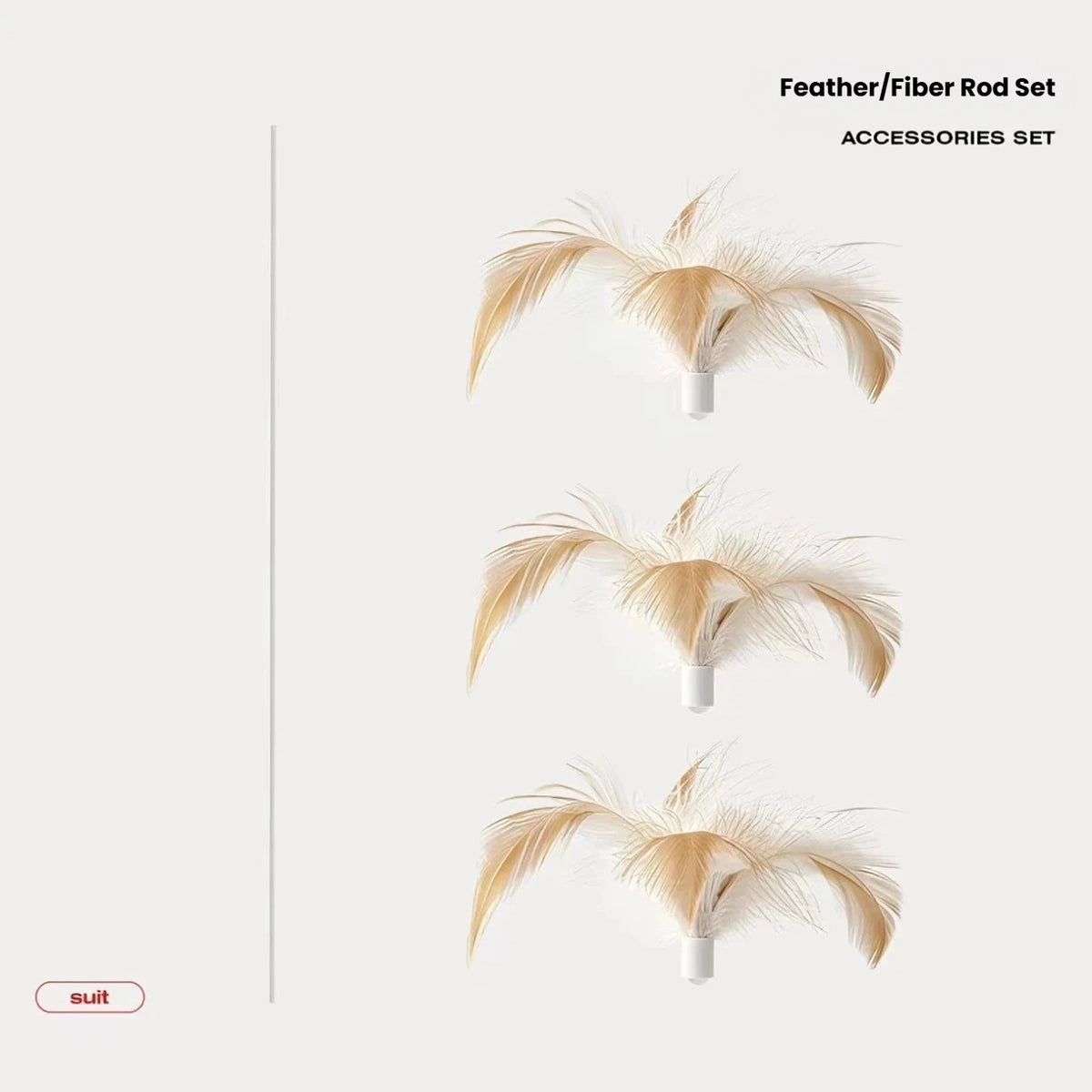 Petstar accessory set showing three feather attachments and one rod