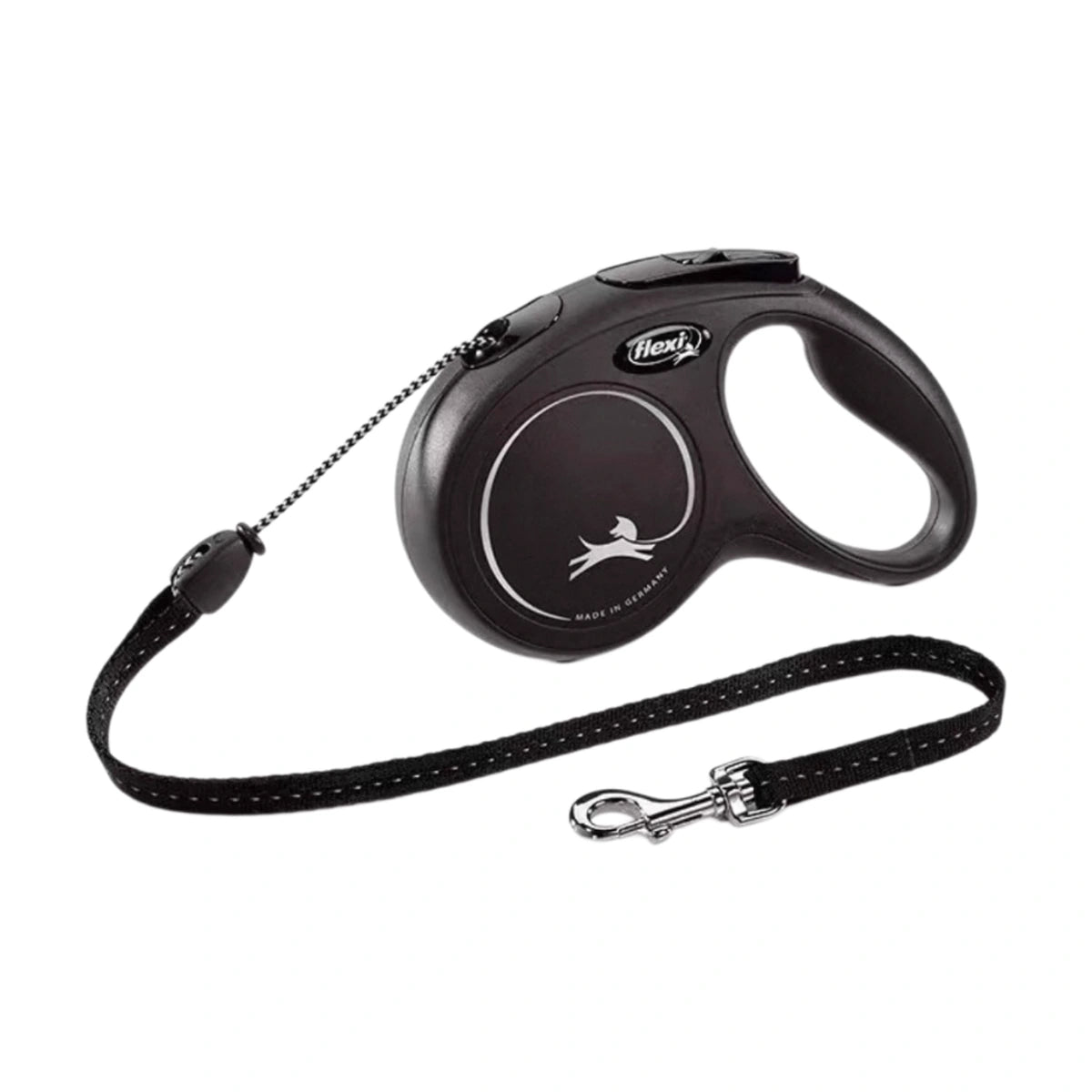 Black Flexi Classic Small retractable cord dog lead with protector belt and silver clip