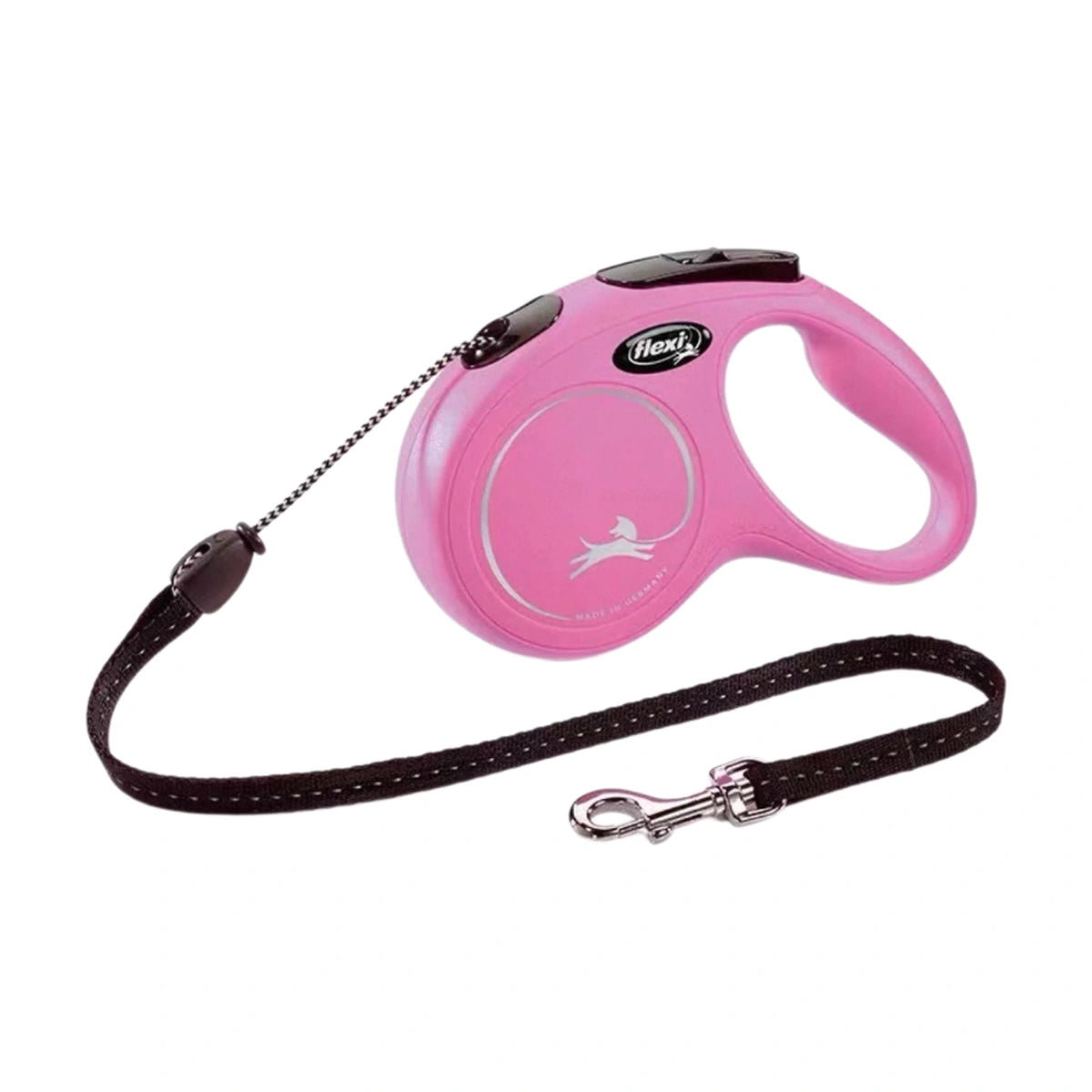 Pink Flexi Classic Small retractable cord dog lead with protector belt and silver clip