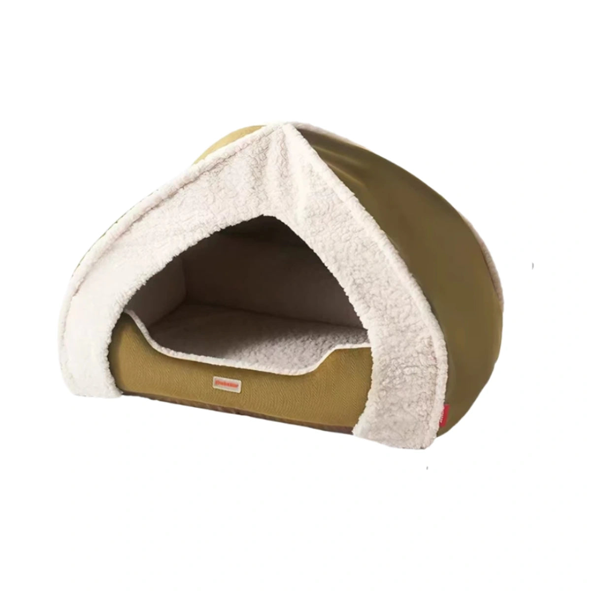 Green Petstar tent bed with cream lining and wide front entrance