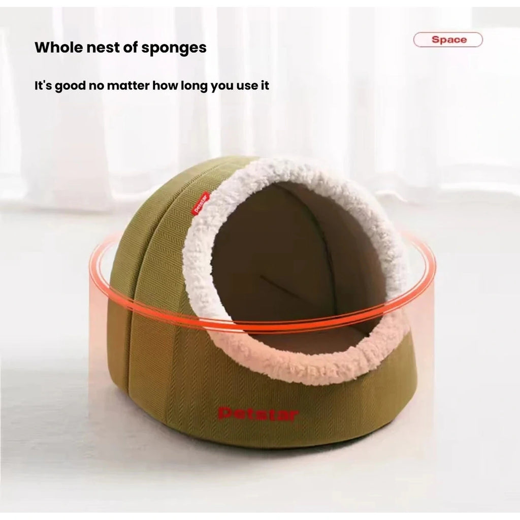 Front view of the Petstar cat cave showing its rounded covered shape