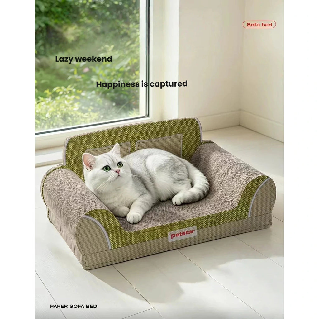 Petstar cardboard cat sofa in an indoor resting scene