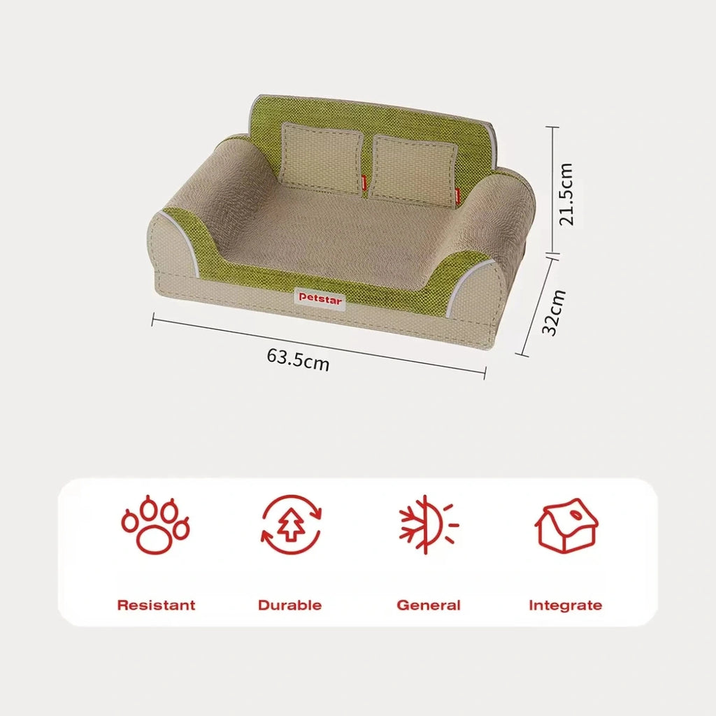 Petstar scratcher sofa size diagram: 63.5 by 32 by 21.5 cm