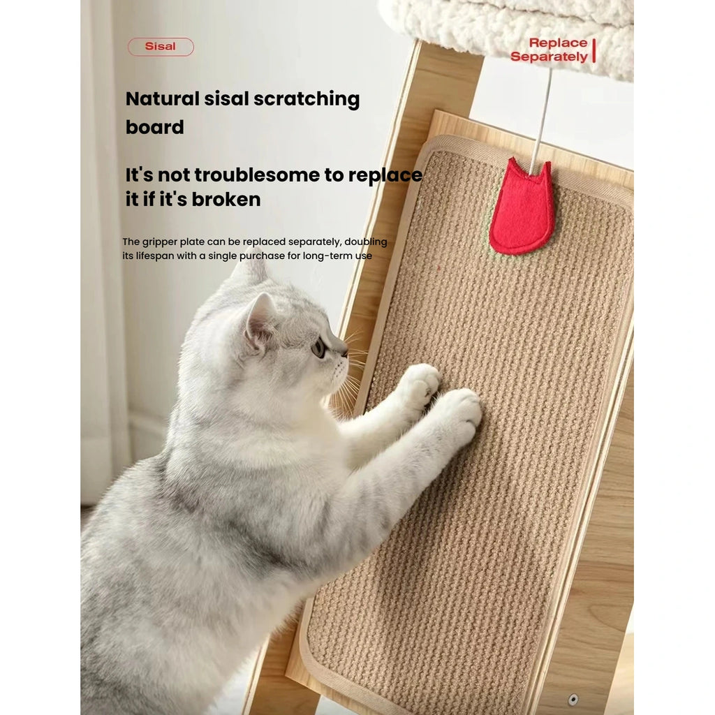 Cat scratching the sisal board on a Petstar wooden cat tree