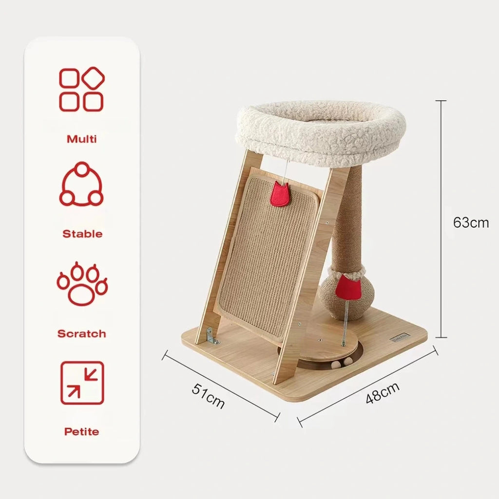 Petstar wooden cat tree dimensions: 51 by 48 cm base and 63 cm height