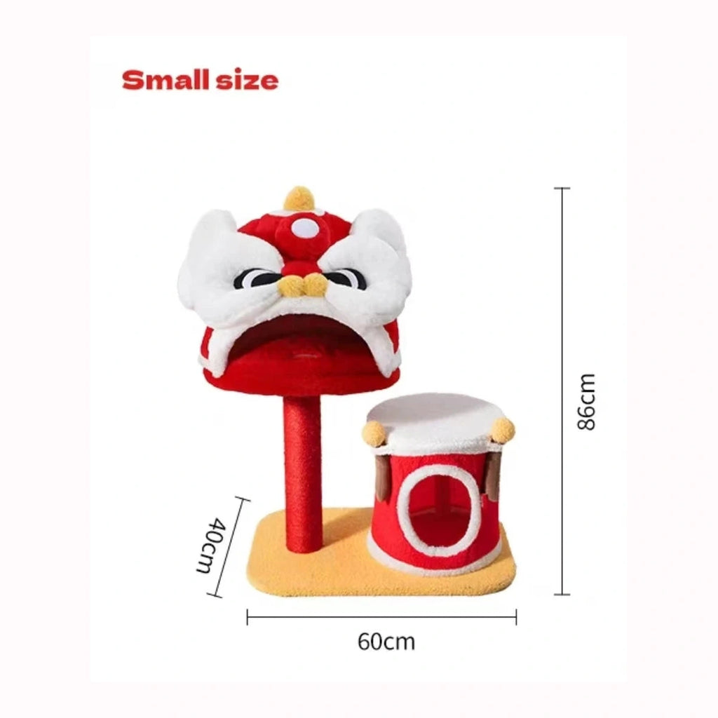 Small Lion Dance cat tree dimensions: 60 by 40 cm base and 86 cm height