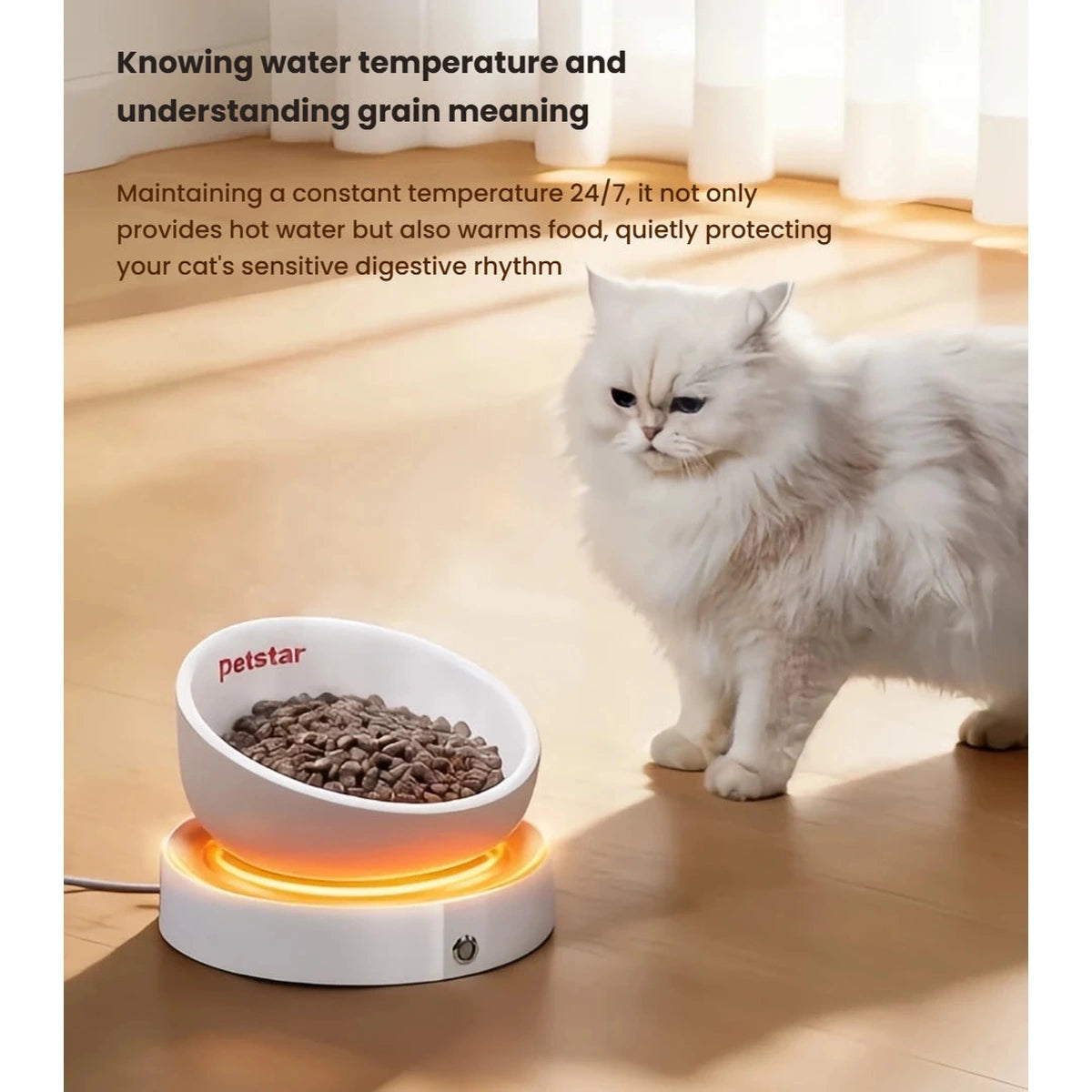 Petstar warming base shown beneath a pet food bowl