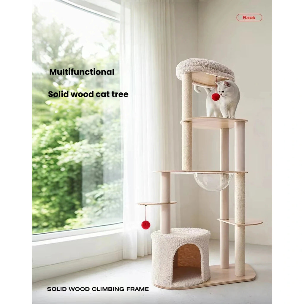 Tall Petstar cat tower beside a window with multiple resting levels