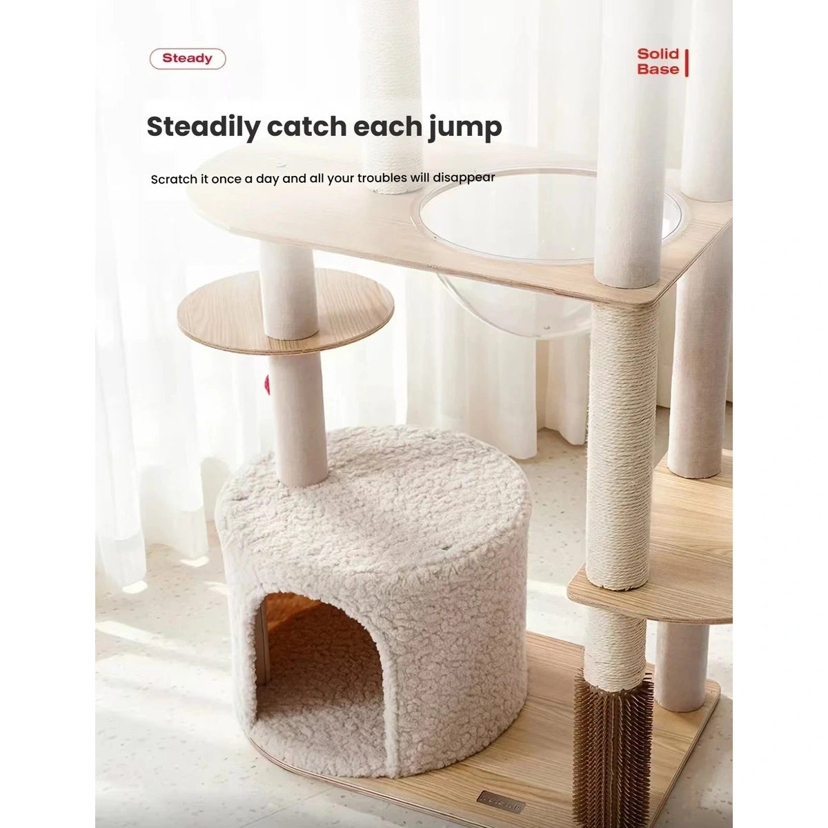 Close-up of the Petstar cat tree hideaway and lower platform