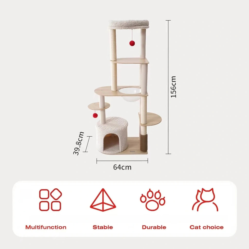 Petstar wooden cat tree dimensions and feature icons