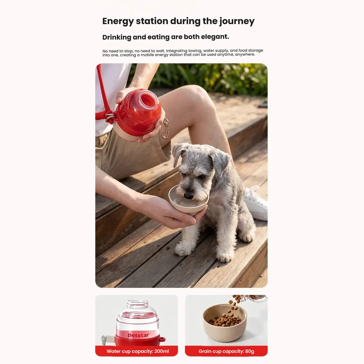 Petstar food and water containers being used during an outdoor walk