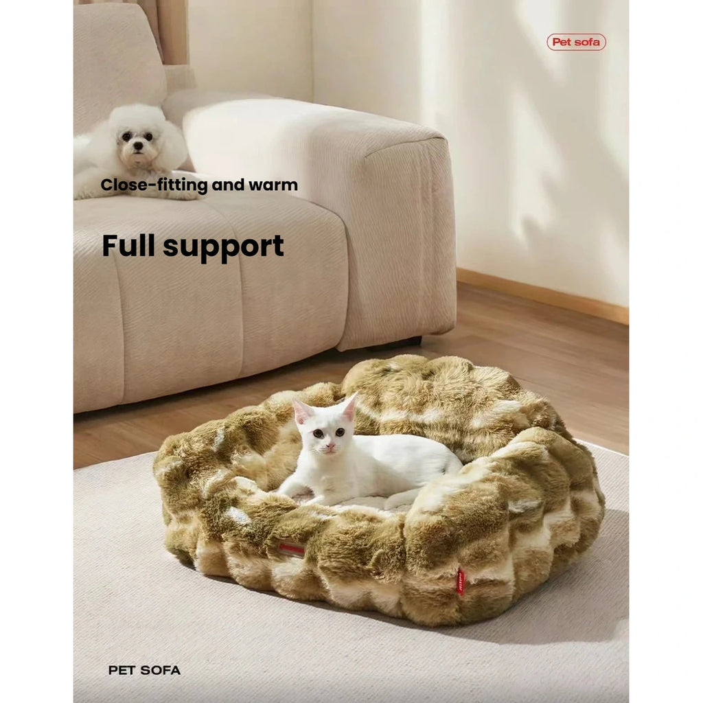 White cat resting in the Petstar green sofa-style pet bed