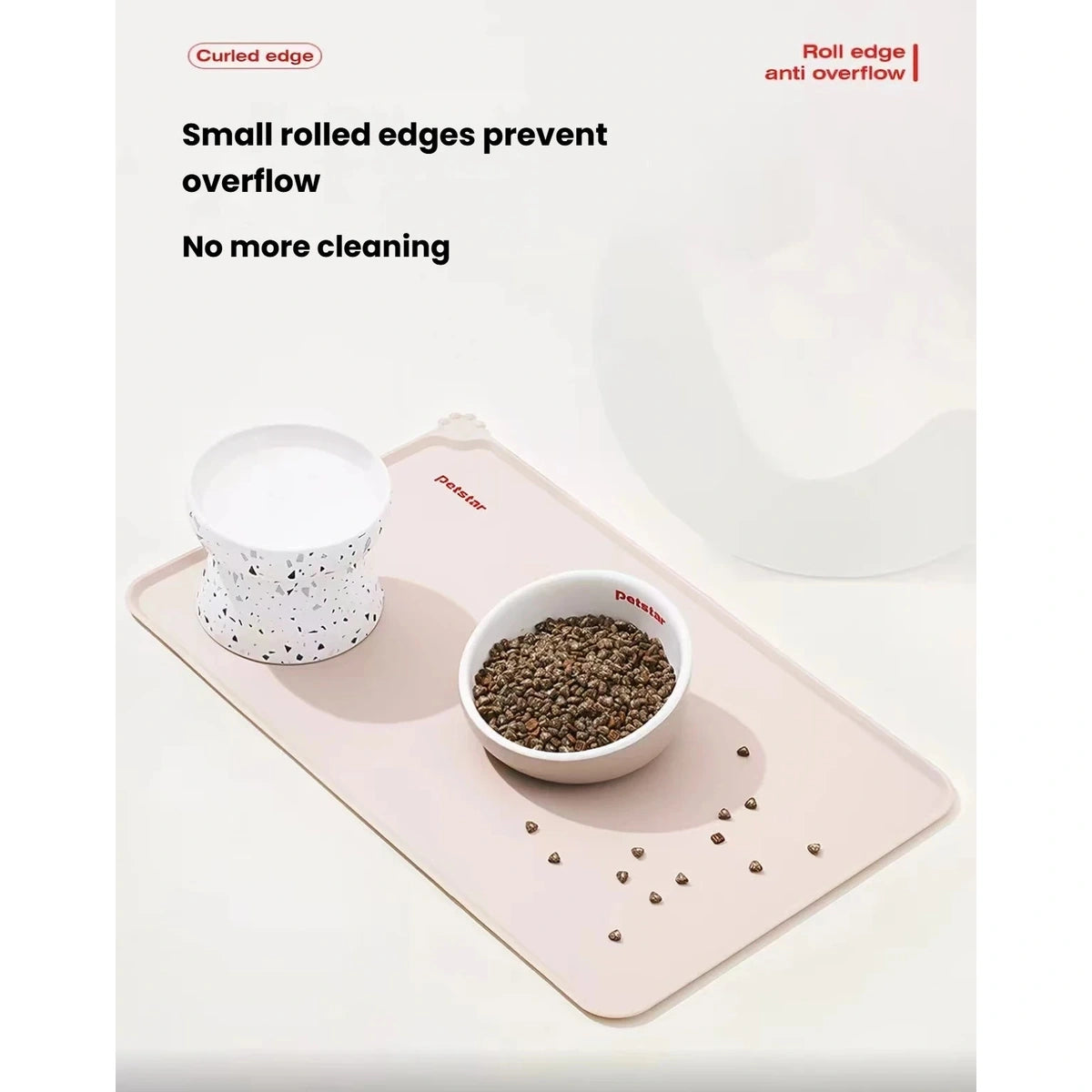 Two bowls placed on the Petstar feeding mat with a raised spill edge