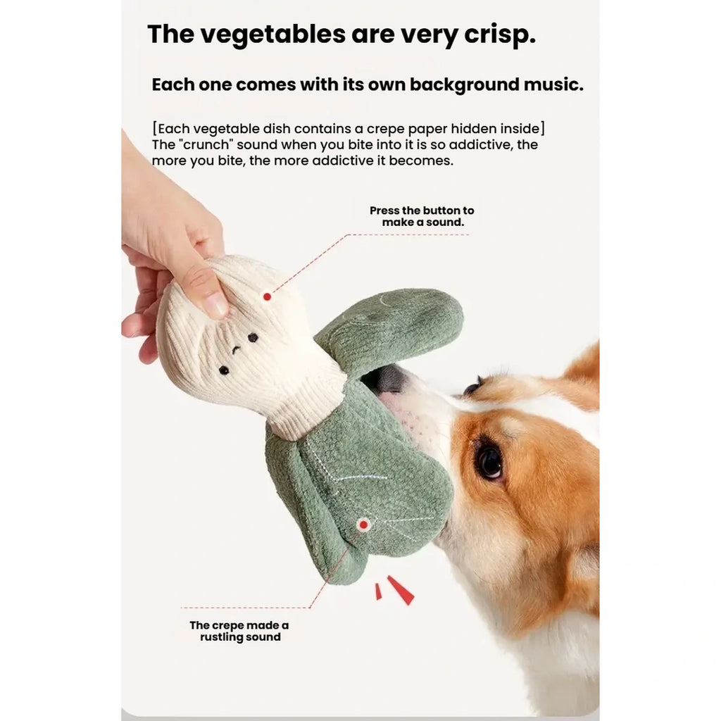 Dog biting the green vegetable-shaped Petstar toy