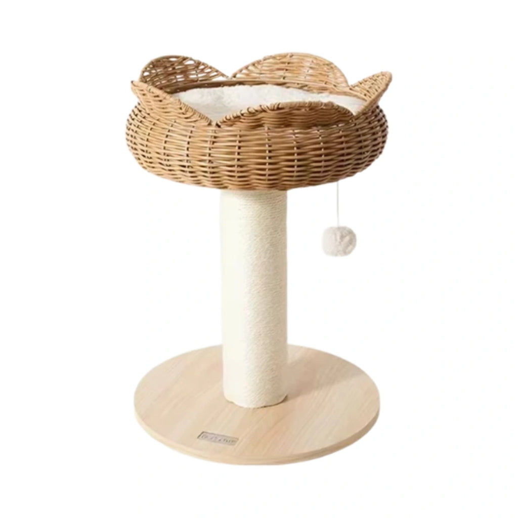 Petstar beige cat tree with woven raised perch and round base