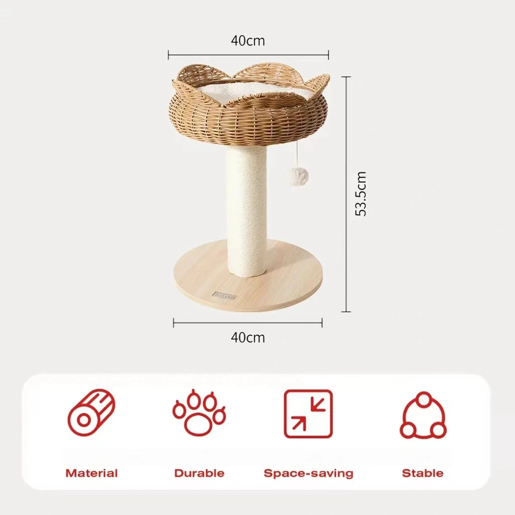 Petstar woven perch cat tree dimensions and feature icons