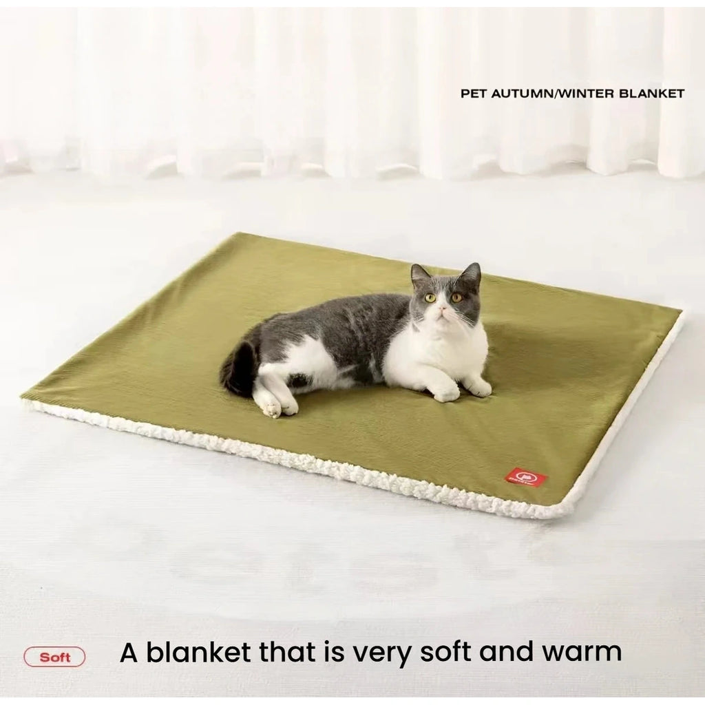 Cat resting on the green side of the Petstar blanket