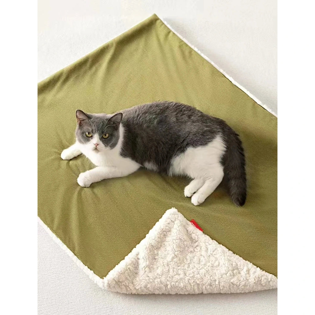 Cat stretched out on the rectangular pet blanket