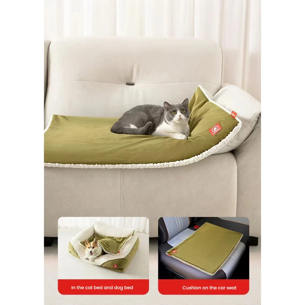 Petstar blanket shown on a sofa, chair and pet bed
