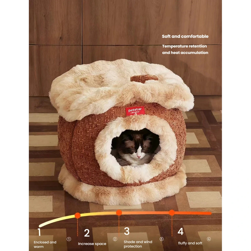 Petstar cat cave bed showing its thick raised roof
