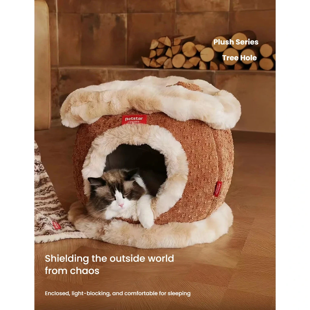 Cat resting inside the brown enclosed Petstar bed