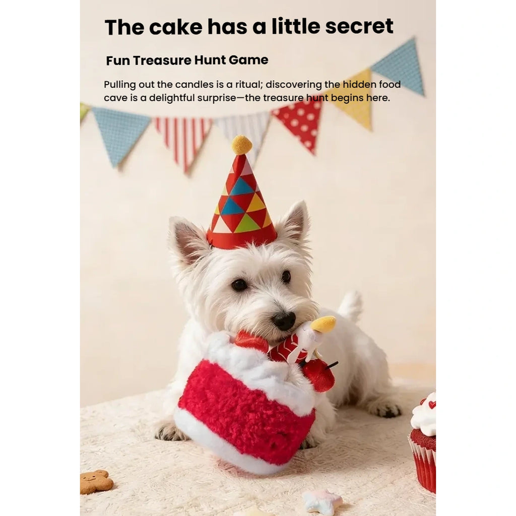 Treat being placed into a pocket in the birthday cake toy