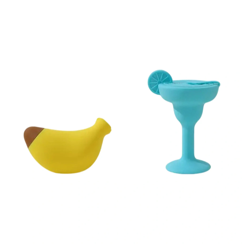 Yellow banana and blue glass-shaped Petstar cooling dog toys