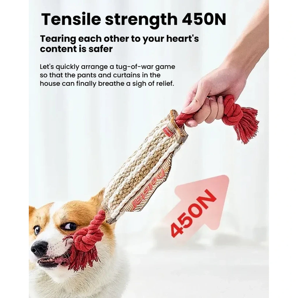 Dog and person playing tug with the Petstar rope toy