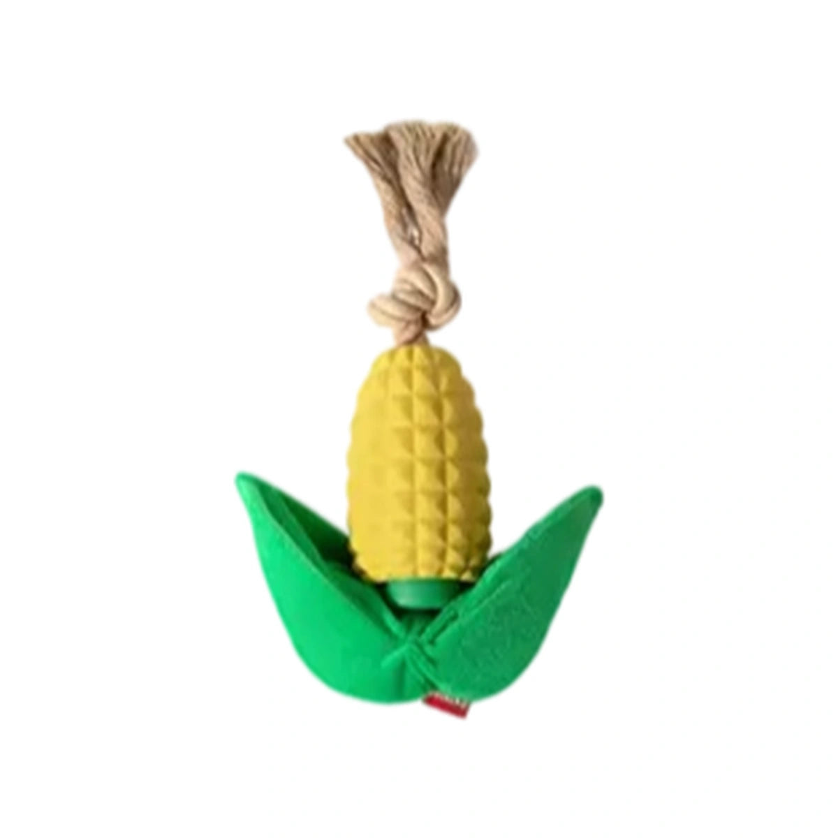 Petstar yellow corn-shaped rubber dog chew toy with rope top