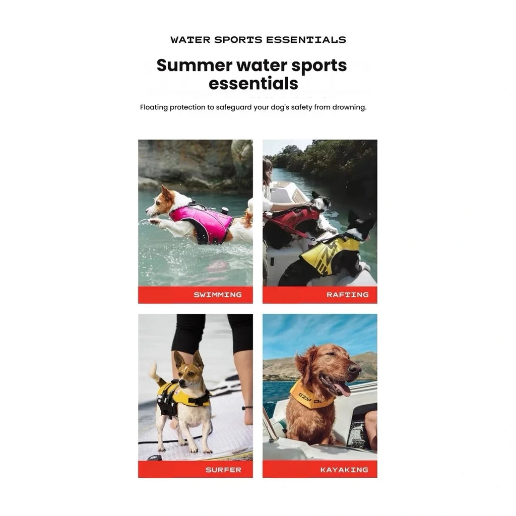EzyDog life jacket colour and size overview for dogs