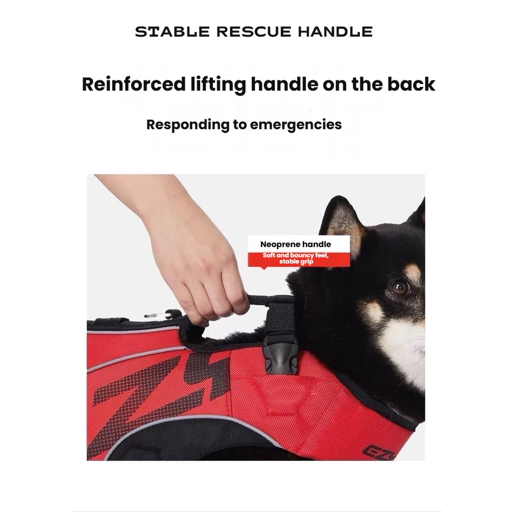 Reinforced rescue handle on the EzyDog DFD X2 Boost life jacket