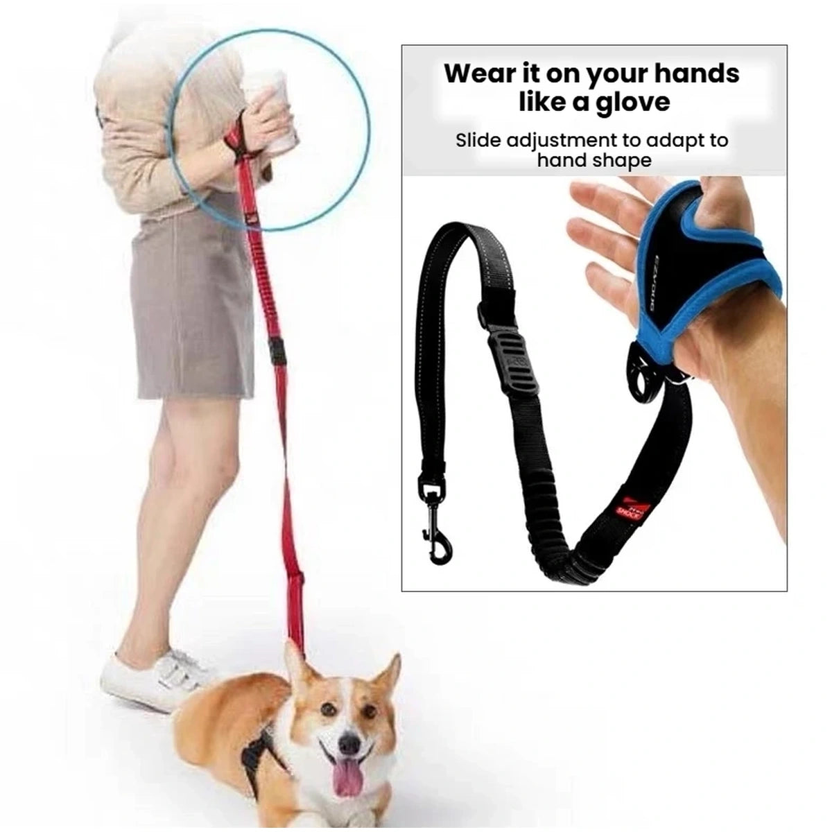 EzyDog Handy Leash shown around the hand and with its close-control grip