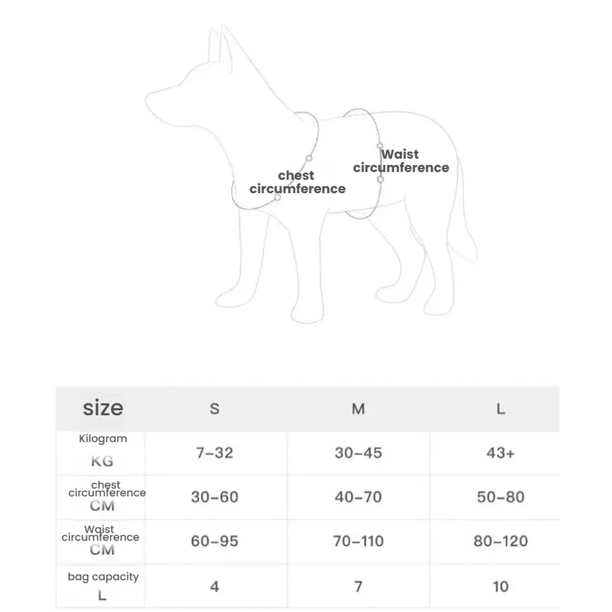 EzyDog Summit dog backpack size guide
