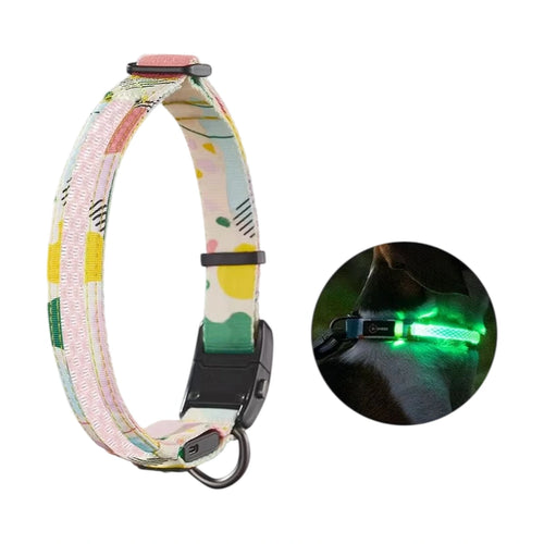Abstract Yellow DOGNESS LED dog collar glowing green