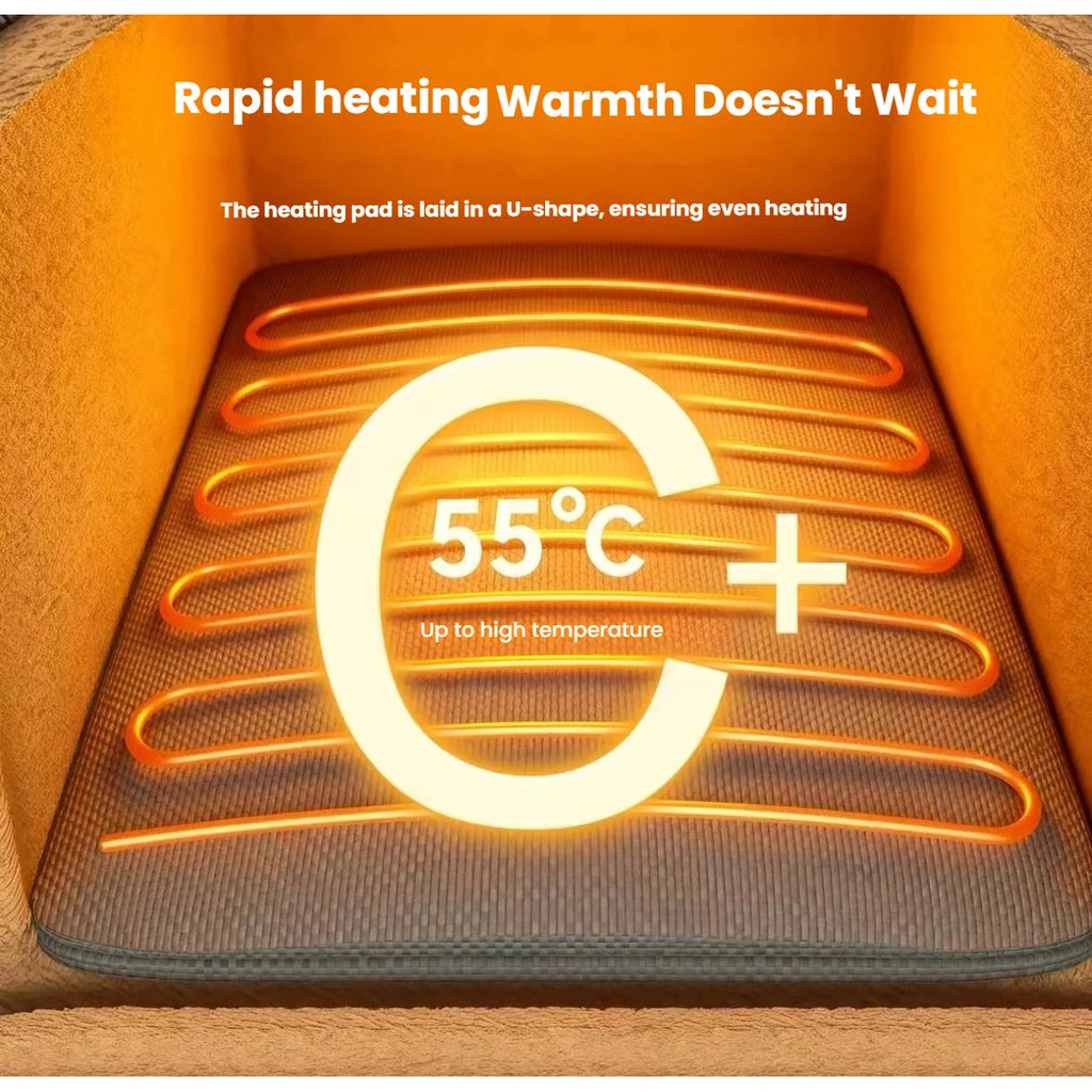 Heating panel graphic inside the enclosed cat bed
