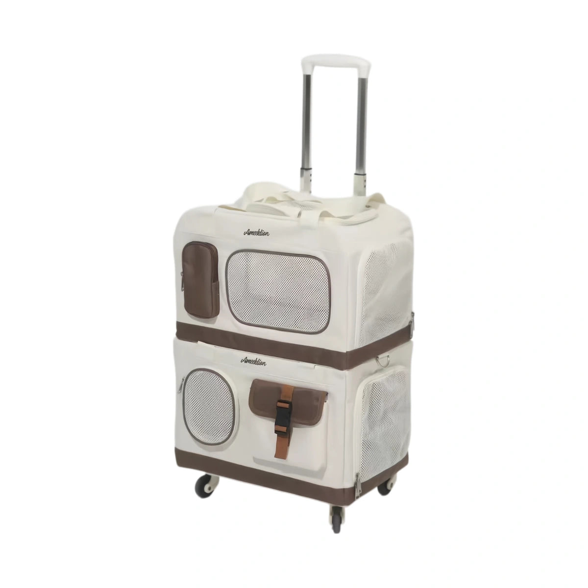 Front and rear views of the wheeled double-layer cat carrier